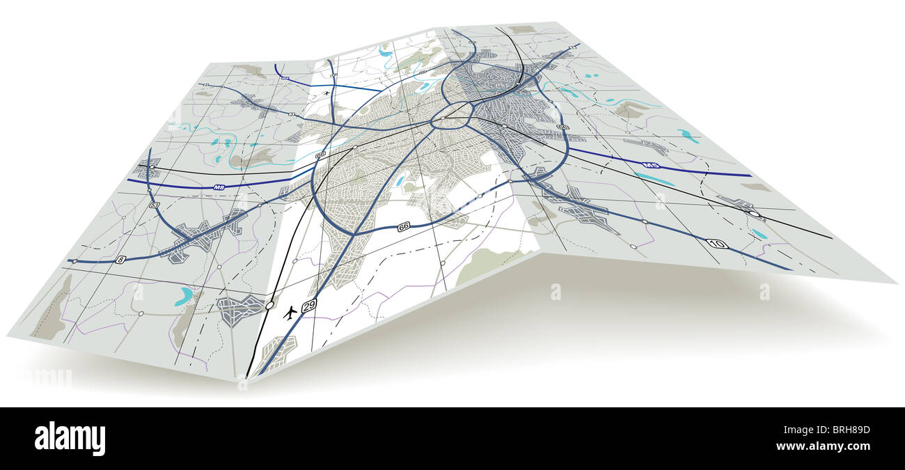 Illustrato dettagliata mappa di piegatura con i nomi di n. Foto Stock