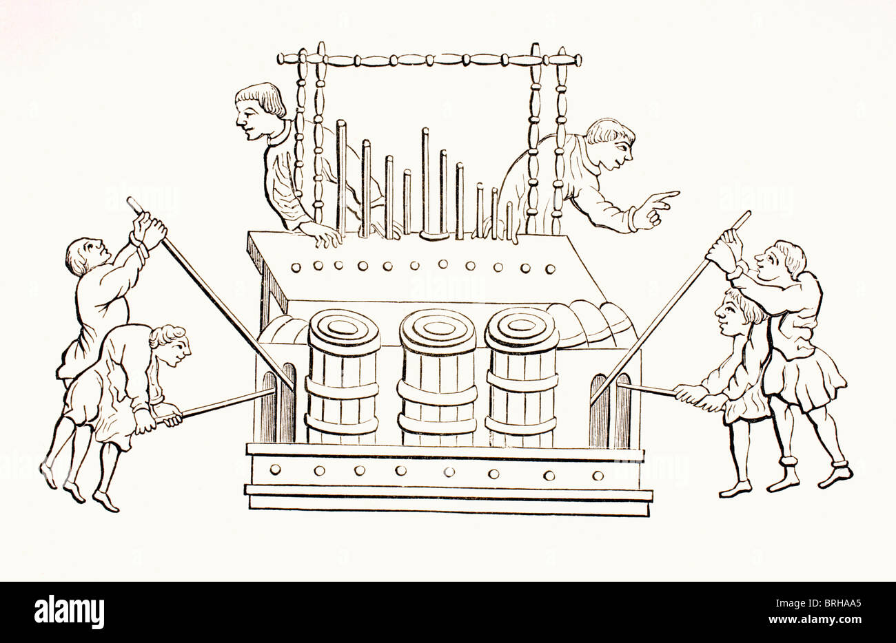 Xii secolo soffietto organo con due tastiere. Foto Stock