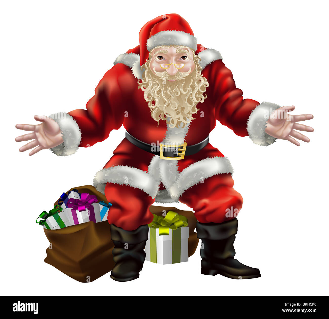 Illustrazione di Babbo Natale con doni per tutti Foto Stock