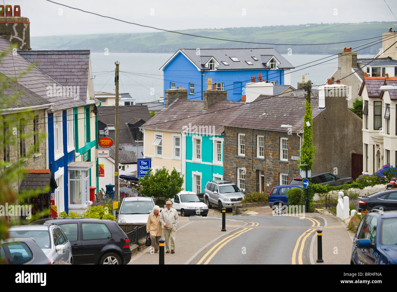Vista del resort costiero città di New Quay, Ceredigion, West Wales, Regno Unito Foto Stock