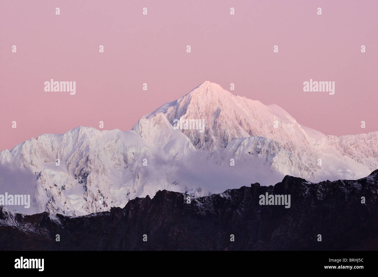 Mount Cook, dal Parco Nazionale Aoraki/Mount Cook, isola del Sud, Nuova Zelanda Foto Stock