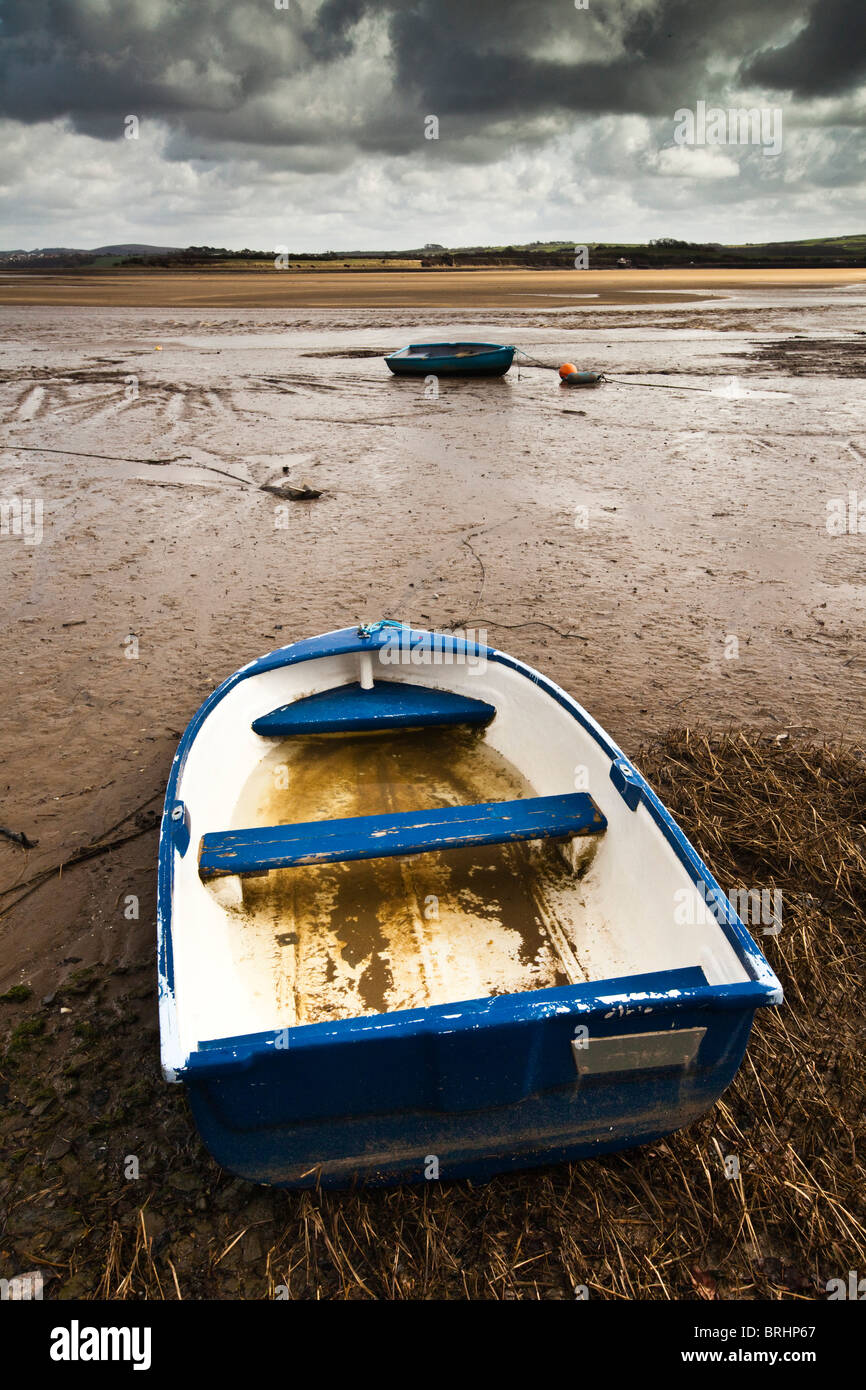Una vecchia barca a remi a Fremington Quay sul Tarka Sentiero ciclabile, Barnstaple, Devon, Regno Unito Foto Stock