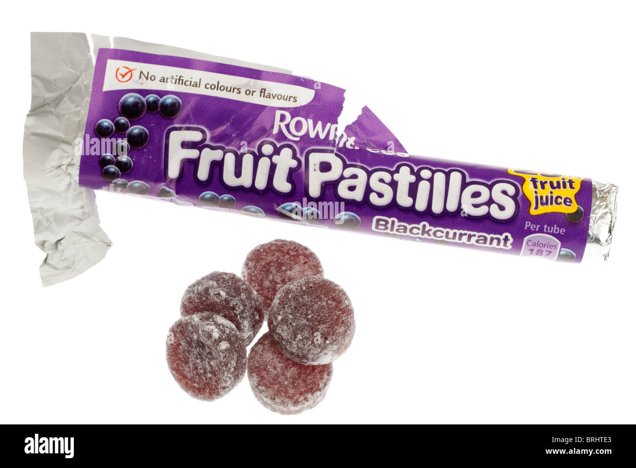 Aperto il pacchetto di Rowntree di frutta di ribes nero pastiglie Foto Stock