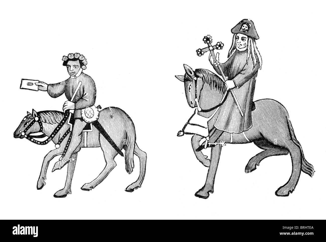 Bianco e Nero illustrazione; Il Summoner e il Pardoner, dal manoscritto di Ellesmere del Canterbury Tales, Foto Stock