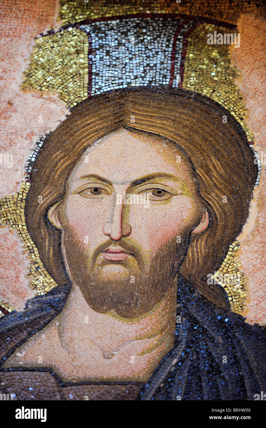 Un dettaglio della Deesis mosaico 'Cristo Chalkites'. Foto Stock