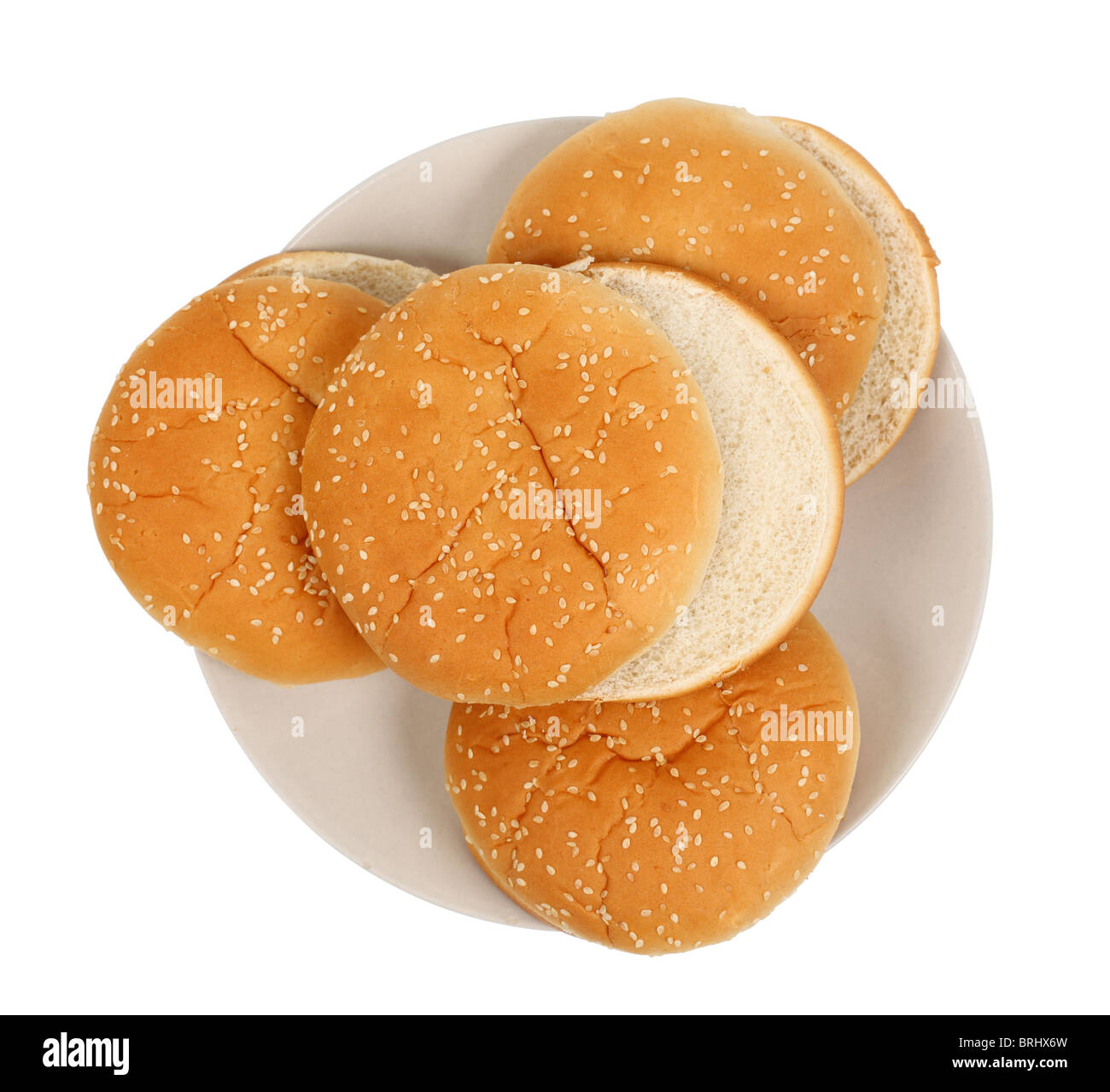Panini hamburger con sesamo isolate su sfondo bianco Foto Stock