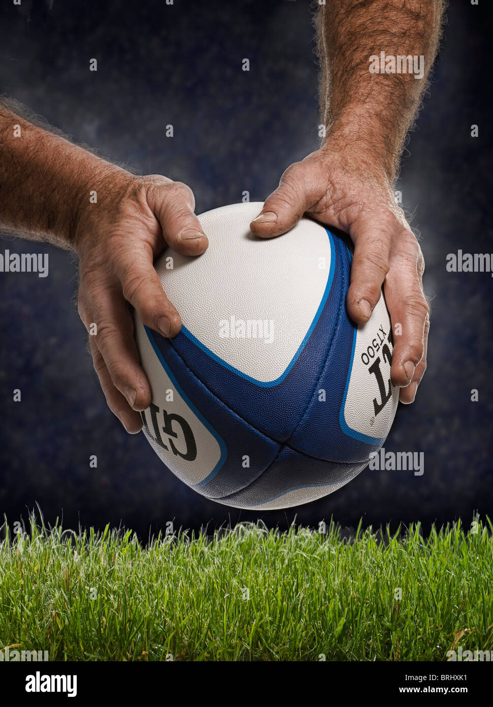 Close-up Concetto di immagine del Rugby provare di essere segnato Foto Stock