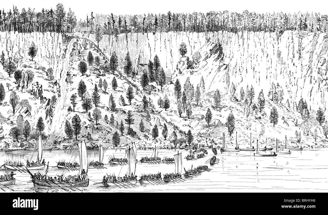 Un ingegnere britannico ha richiamato questa immagine del Redcoats sbarco il 20 novembre 1776, presso il Palisades nelle maglie Foto Stock