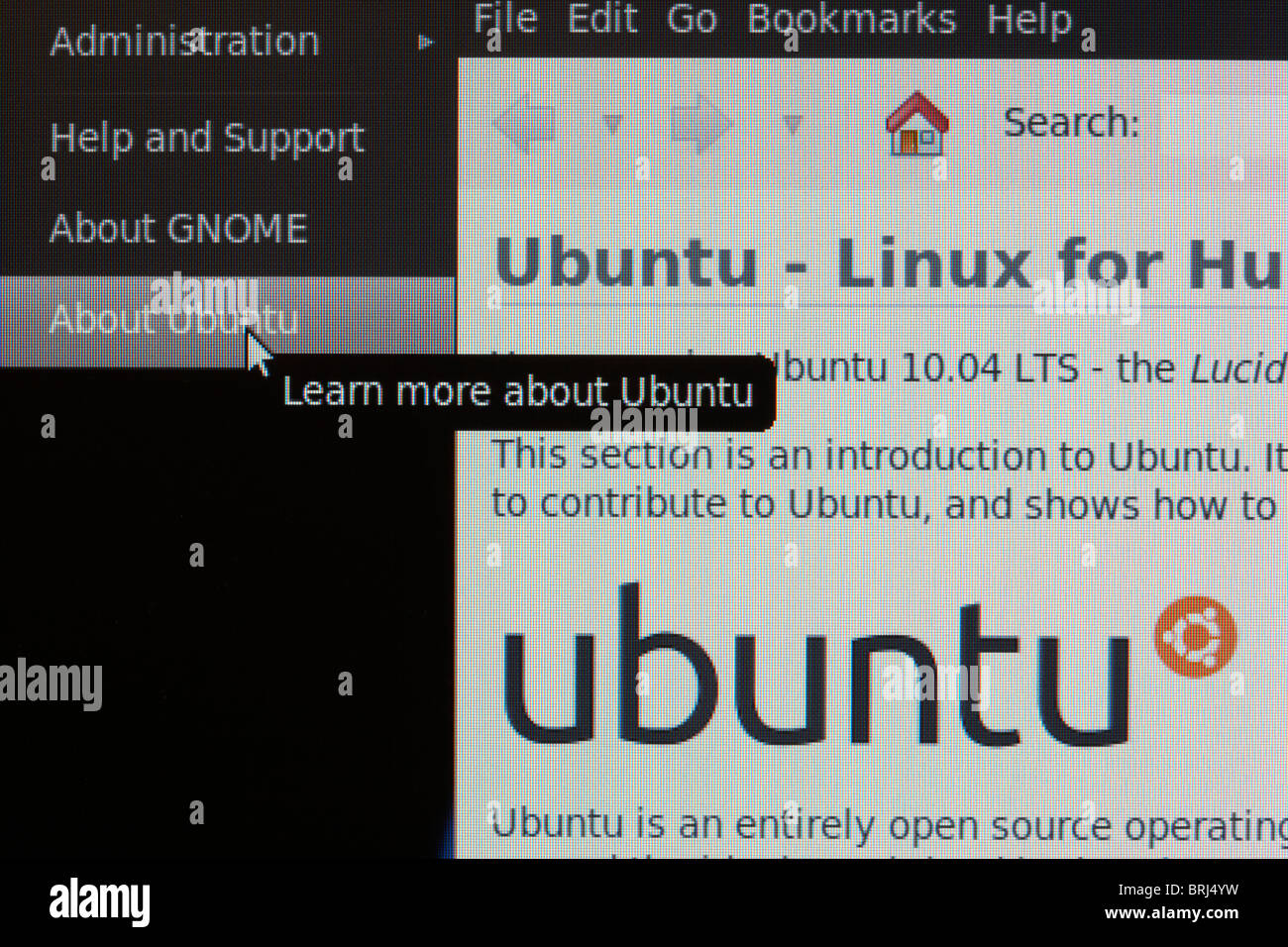Sito web di screen shot di ubuntu linux le pagine della guida Foto Stock