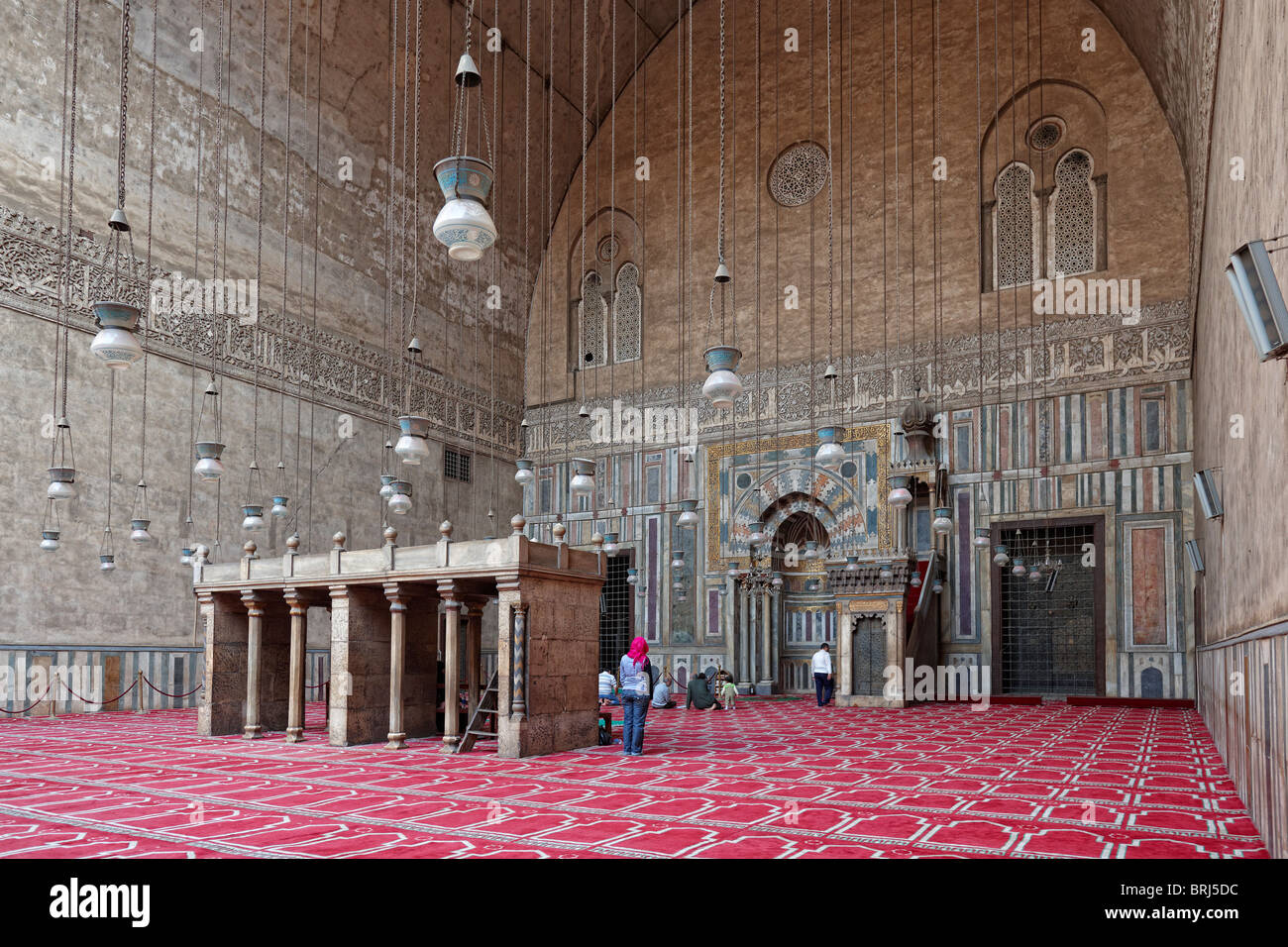 Pregando area in Sultan Moschea Hassan, il Cairo islamica, l'Egitto, in Arabia, in Africa Foto Stock