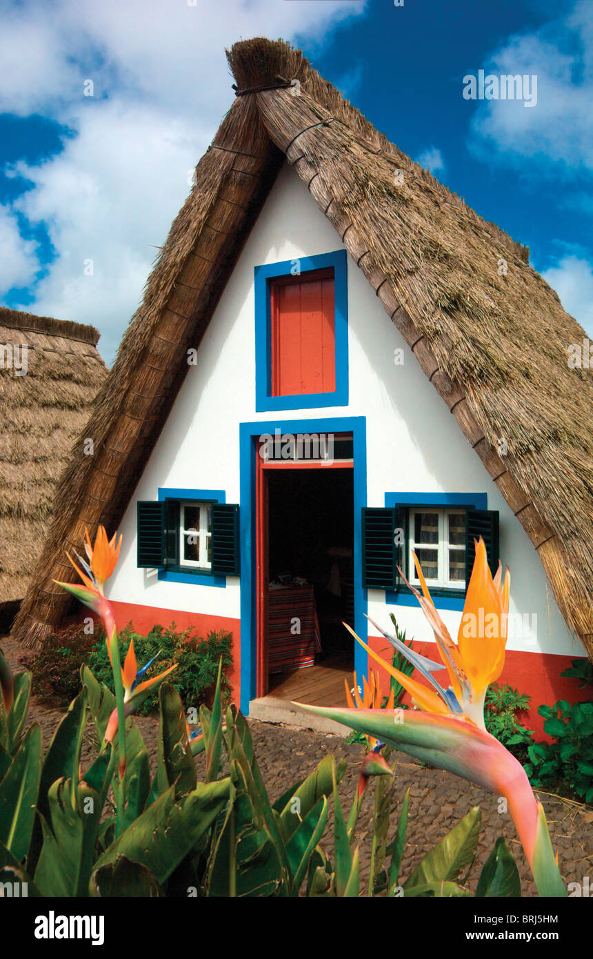 Tetto di Paglia tradizionali cottage di Madeira,casa.Santana,Madera.isola portoghese. Foto Stock