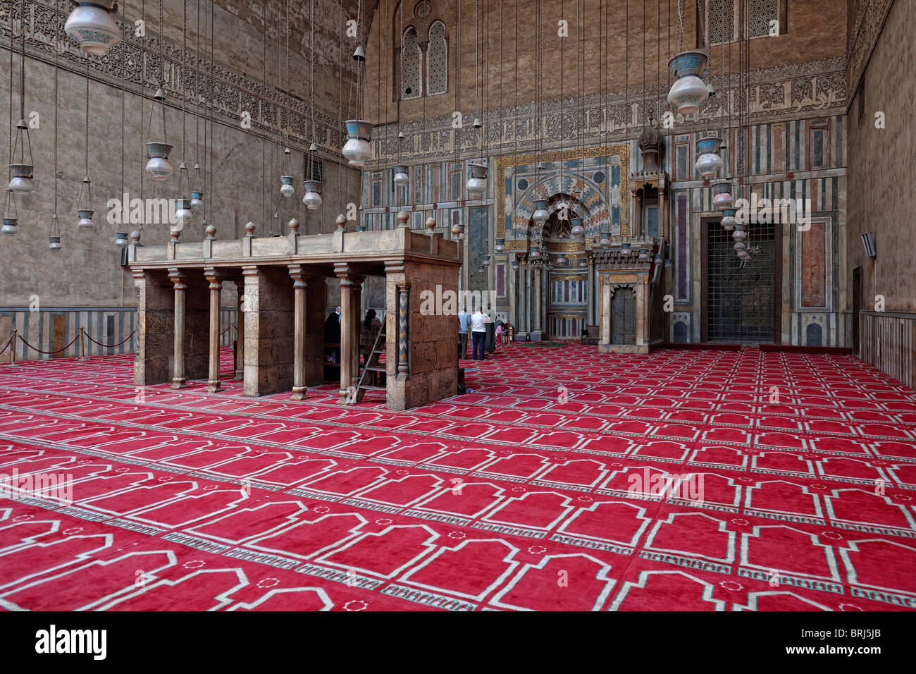 Pregando area in Sultan Moschea Hassan, il Cairo islamica, l'Egitto, in Arabia, in Africa Foto Stock