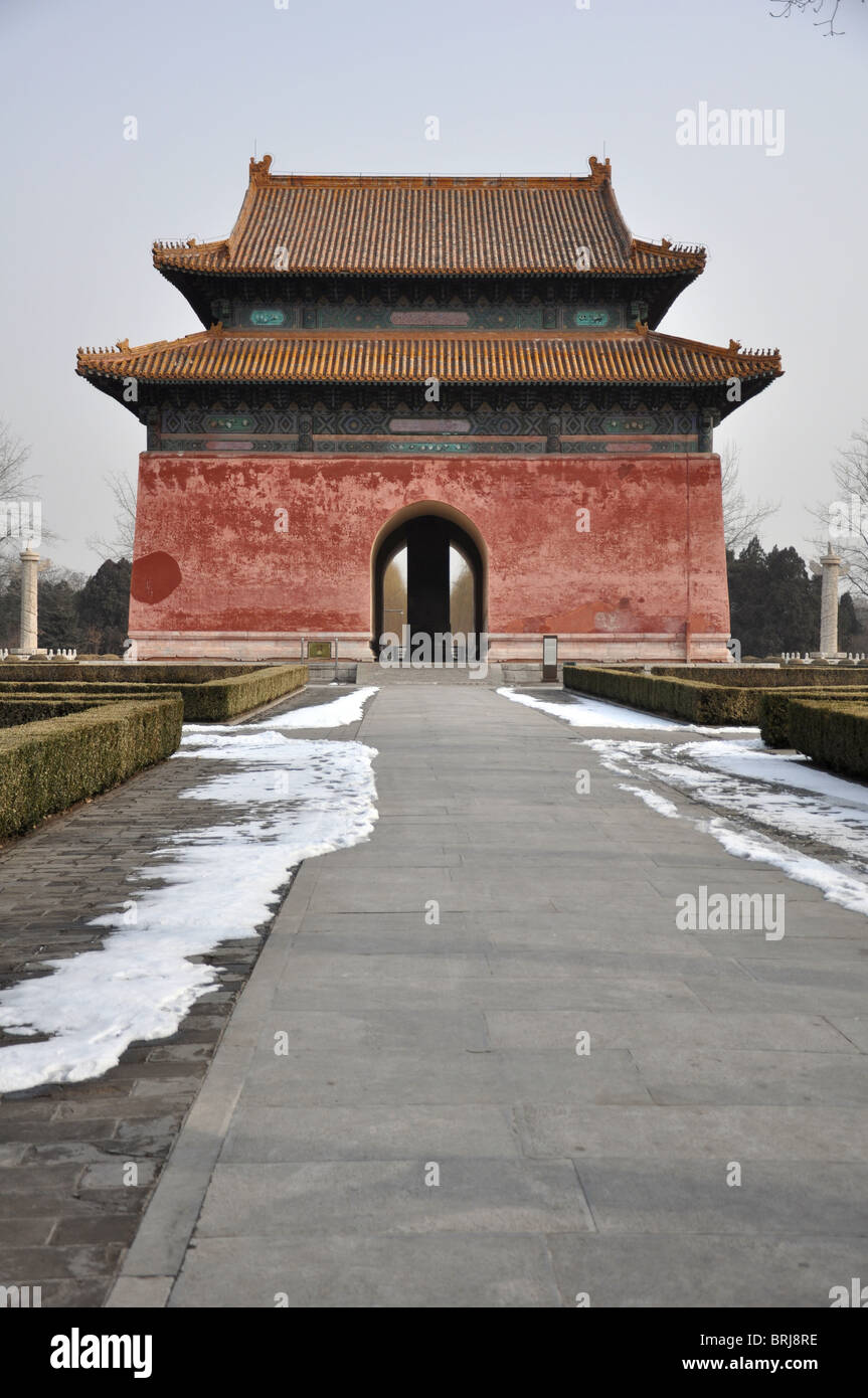 Dragon-headed Turtle Tablet padiglione presso le Tombe dei Ming a Beijing in Cina Foto Stock