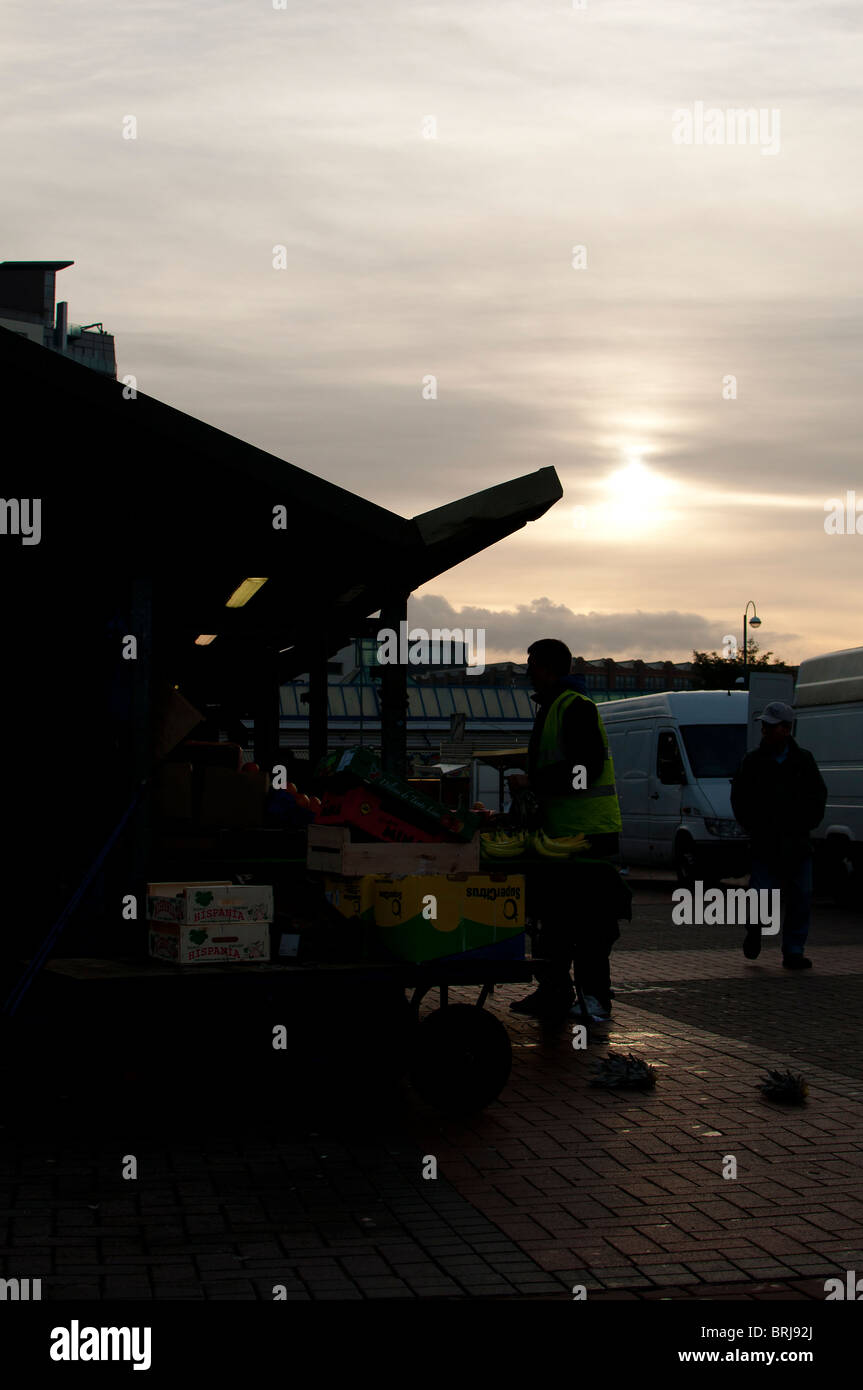 Leeds City Market all'alba Foto Stock