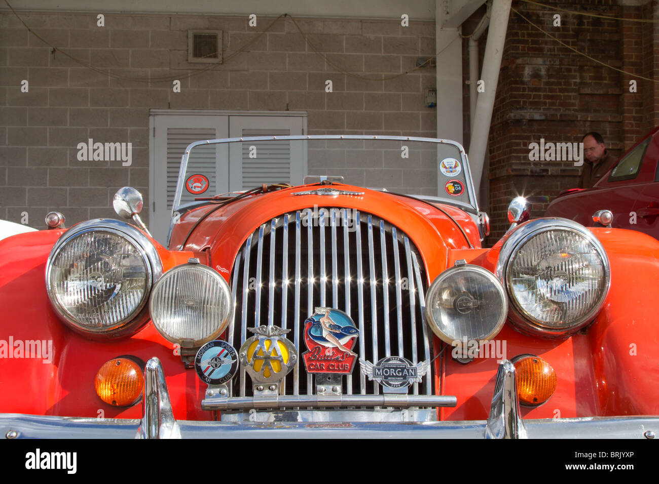 Morgan auto sportiva della griglia anteriore con badge Foto Stock