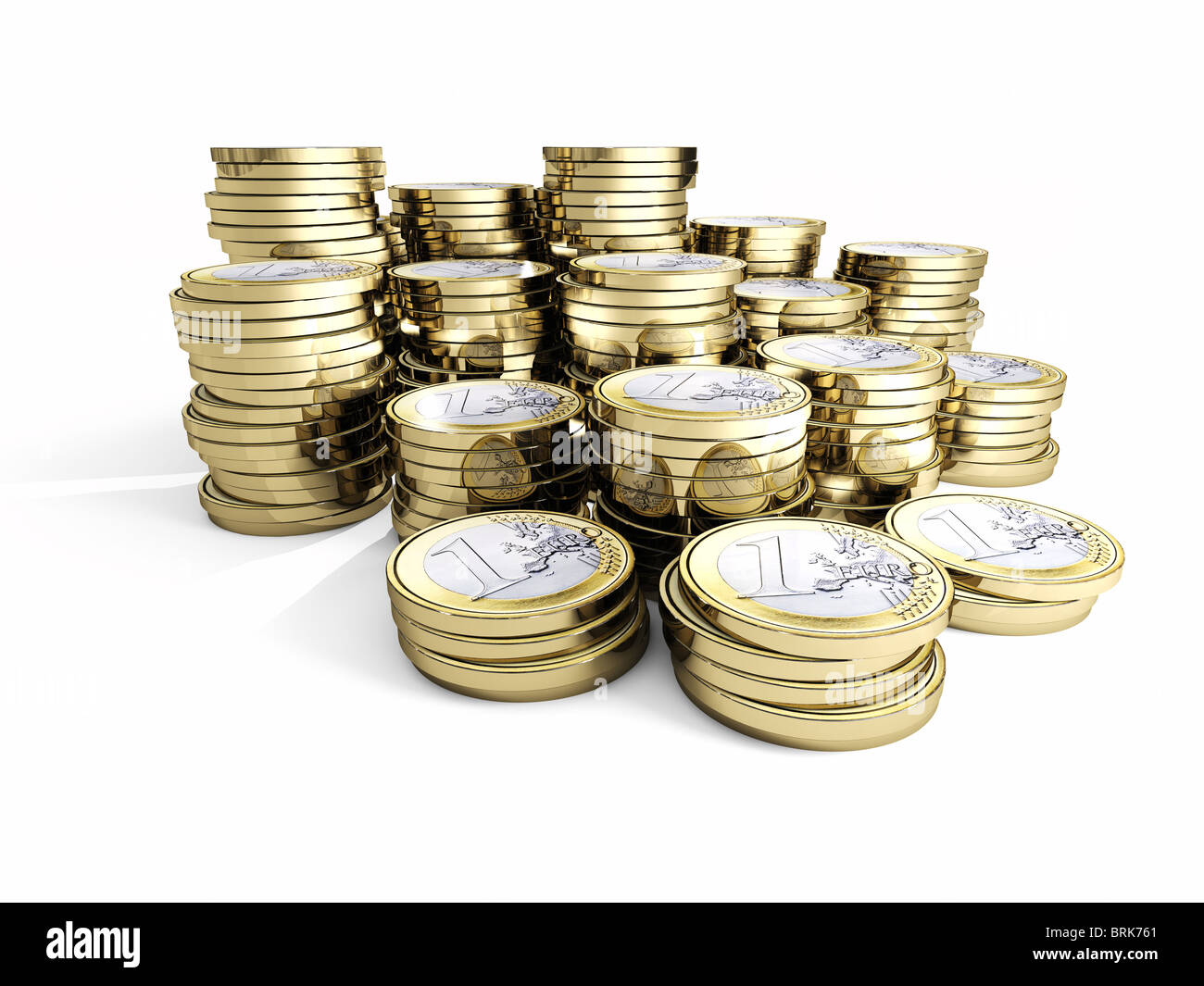 Sfondo di denaro ammenda 3d euro moneta su bianco Foto Stock