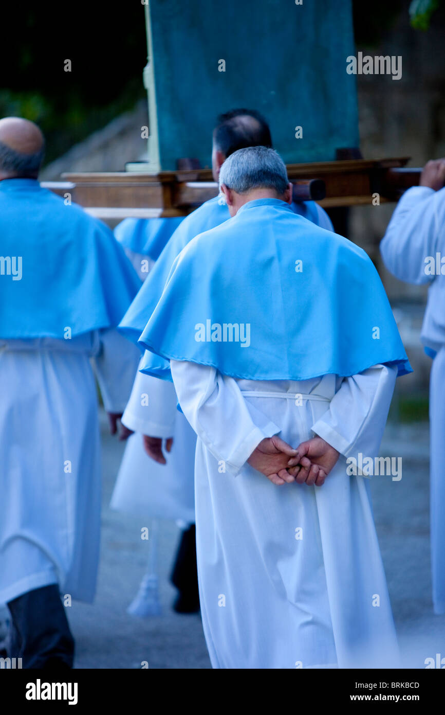 Cattolica processione religiosa all Abbazia di Sant'Eutizio in Piedivalle, Umbria Italia Foto Stock
