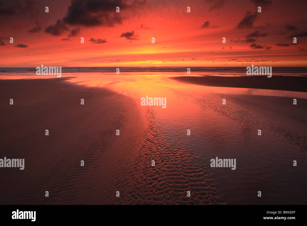 Sandymouth Bay tramonto, North Cornwall, England, Regno Unito Foto Stock