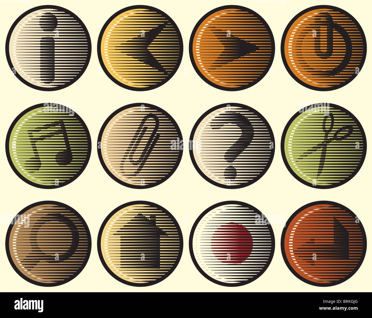 Illustrato set di icone web in stile xilografia Foto Stock