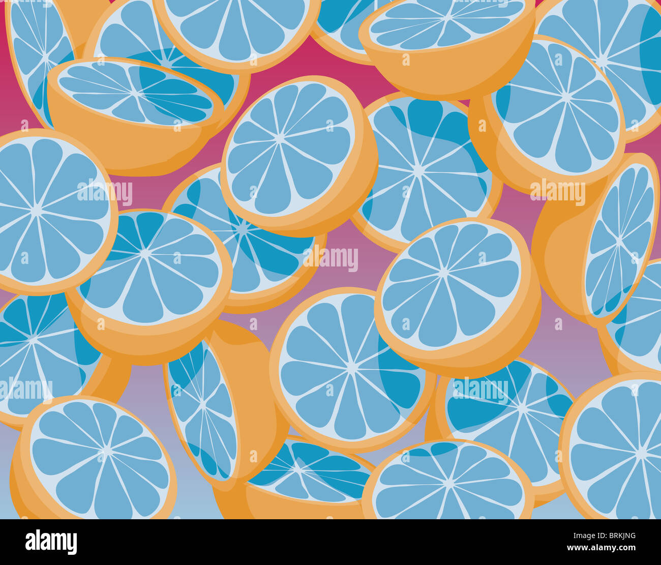 Illustrazione della caduta di fette di arance blu Foto Stock