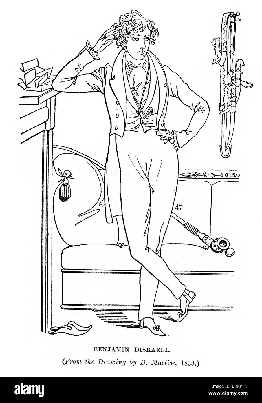 Benjamin Disraeli come un giovane uomo nel 1833. Egli è stato un Primo Ministro britannico la parlamentare conservatrice più. Foto Stock