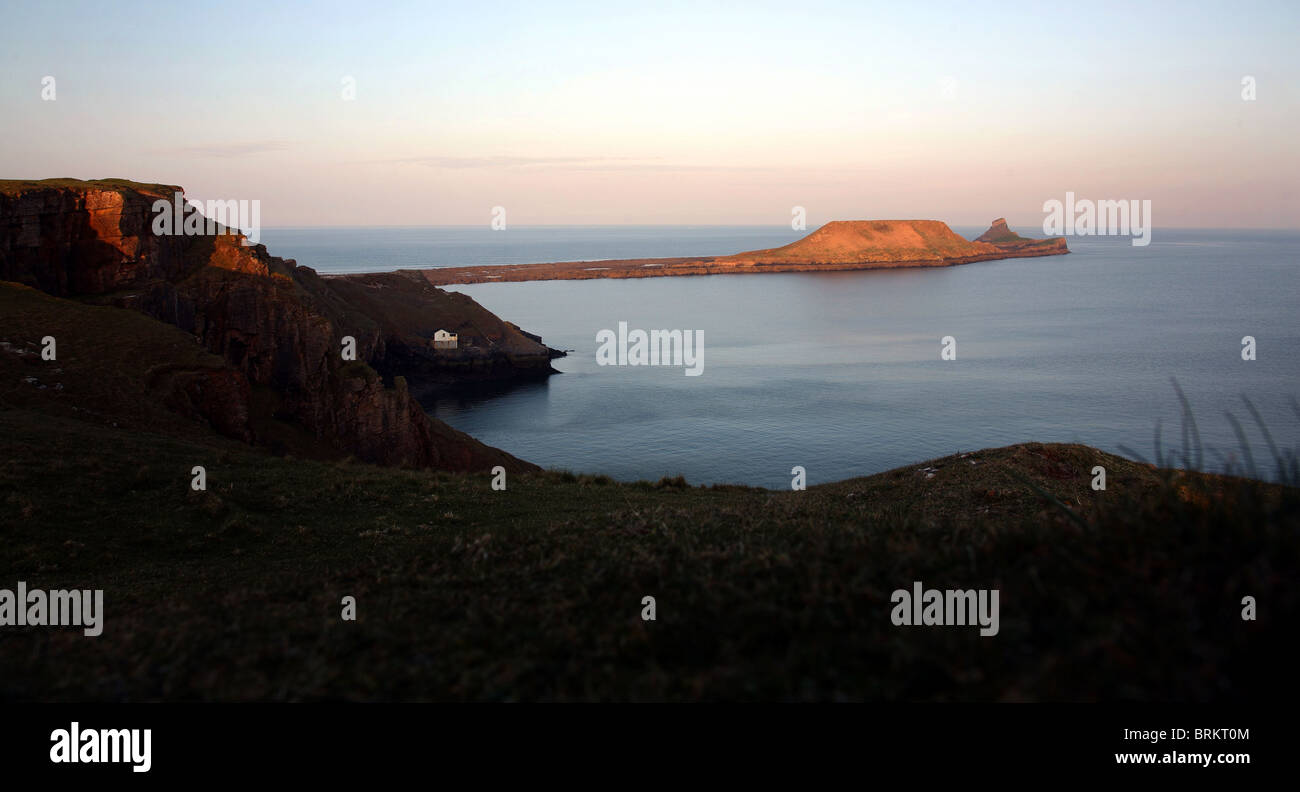 Angolo cottura e Worms Head Gower Peninsula Swansea Wales UK Foto Stock