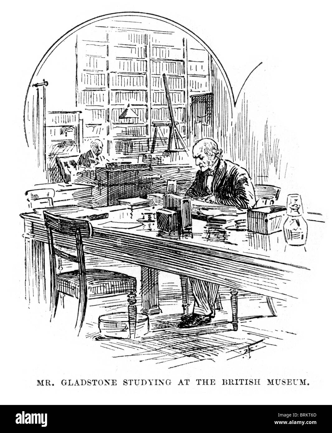 Il primo ministro Gladstone studiando presso il British Museum Foto Stock