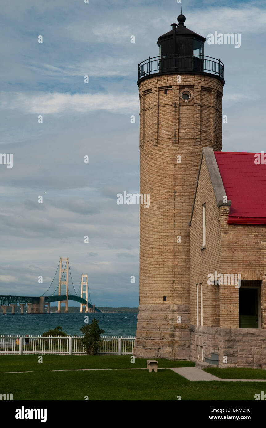 Il vecchio punto di Mackinac faro Foto Stock