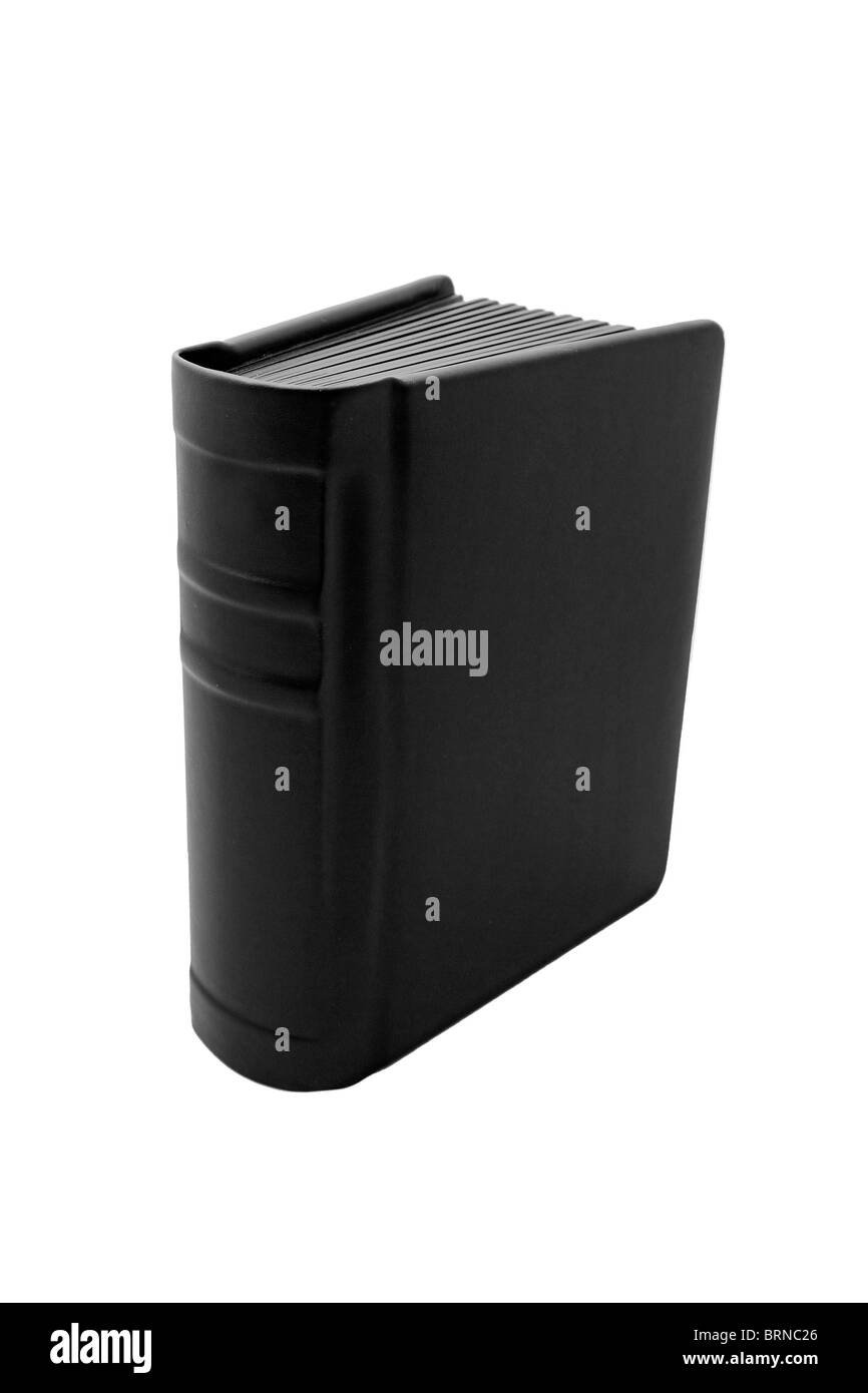 Grande libro nero isolato su bianco Foto Stock