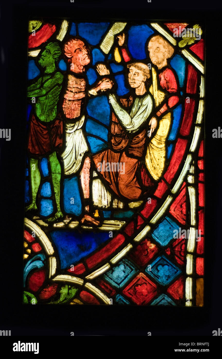 Teofilo patto con il diavolo macchiati dalla Chiesa Varennes-Jarcy 1220 - 1230 Cluny Medioevo Museum - Parigi Foto Stock