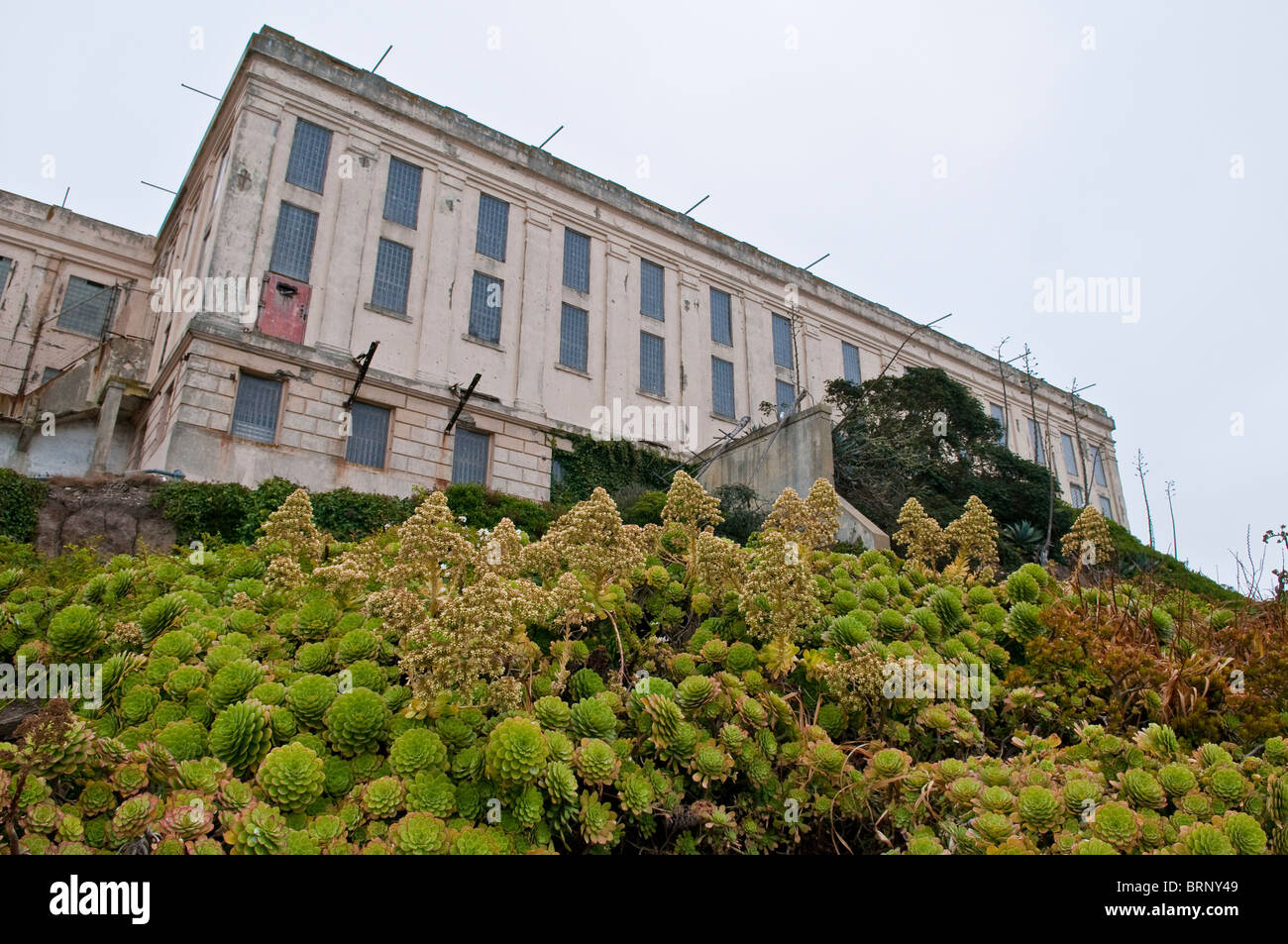 Esterno, blocco di cella, Isola di Alcatraz a San Francisco, California, Stati Uniti d'America Foto Stock