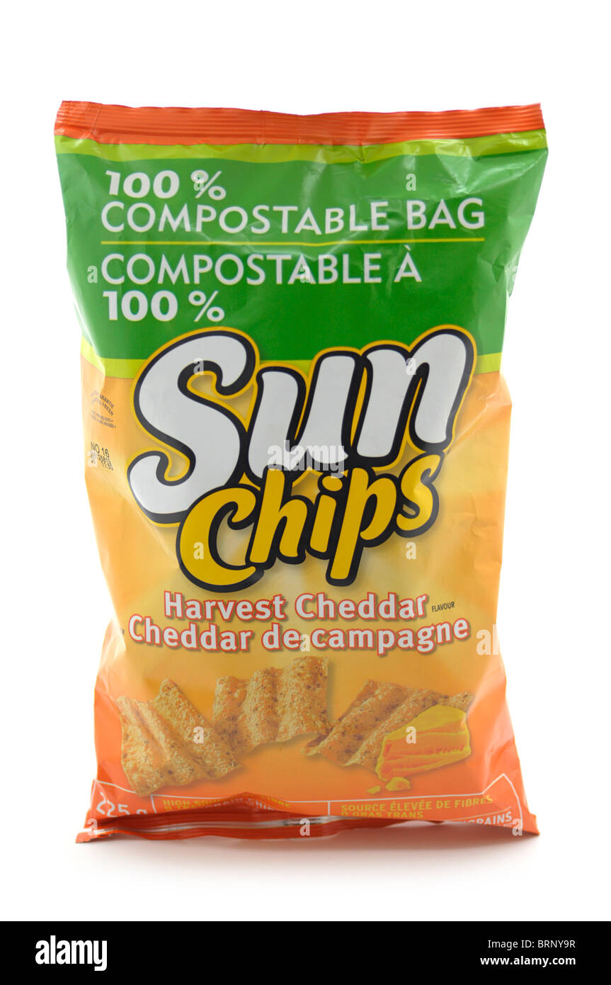 Il primo al mondo compostabile sacchetto di chip. Foto Stock