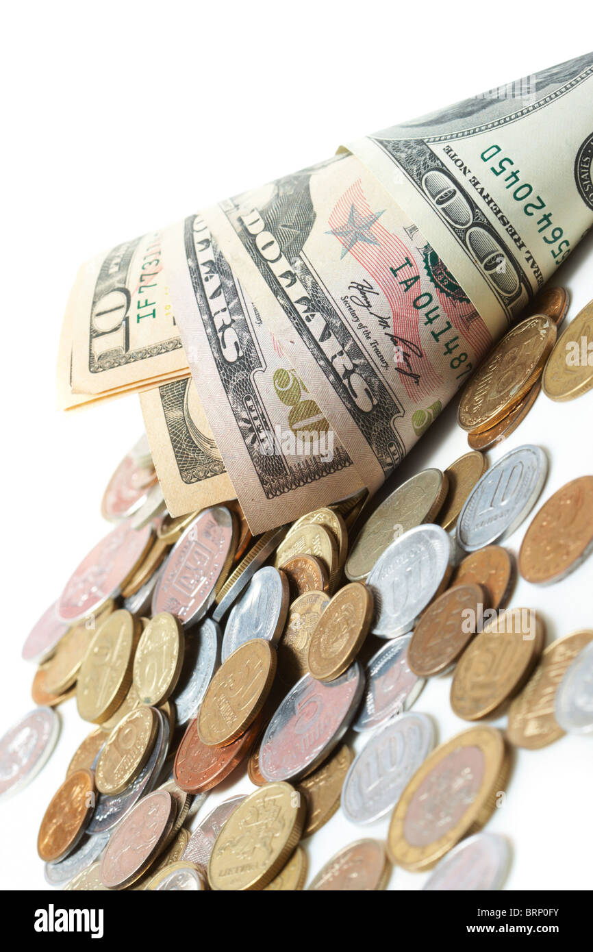 Avvisatore acustico da dollar denominazioni con belle monete Foto Stock
