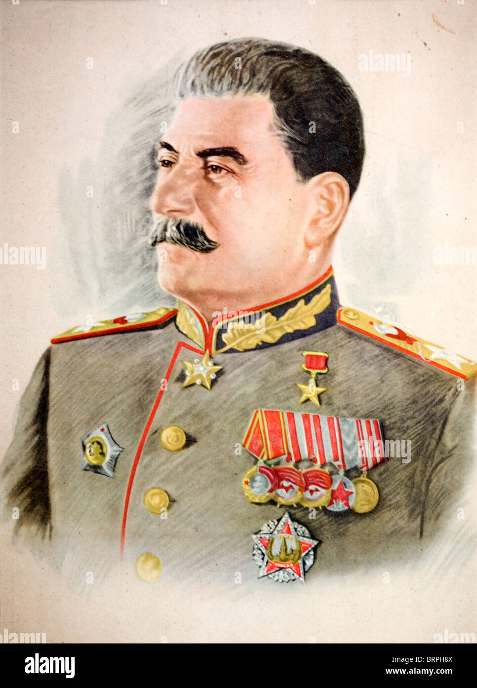 Ritratto contemporaneo poster del Maresciallo Stalin in uniforme. 1945-1950. Foto Stock