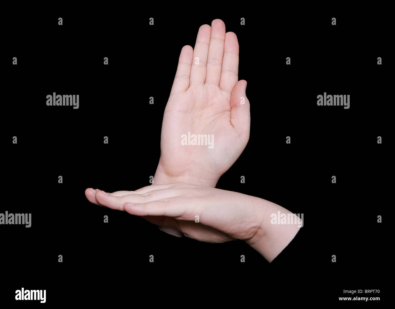 La parola occupato nel linguaggio dei segni su sfondo nero Foto Stock