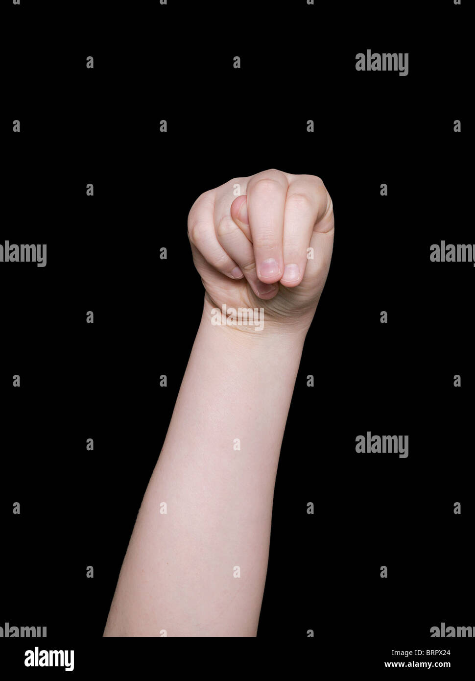 La lettera n nella lingua dei segni su sfondo nero Foto Stock