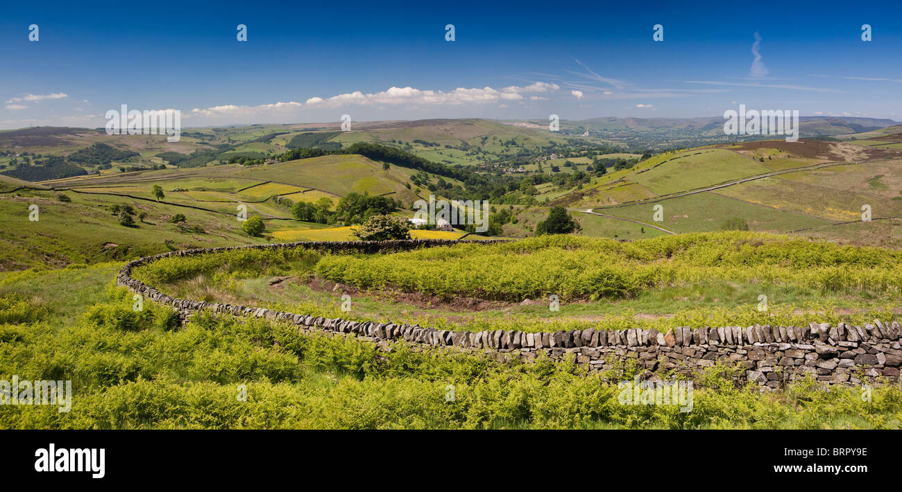 Regno Unito, Inghilterra, Derbyshire, Peak District, Hathersage, Campo Mitchell, Hope Valley, panoramica Foto Stock