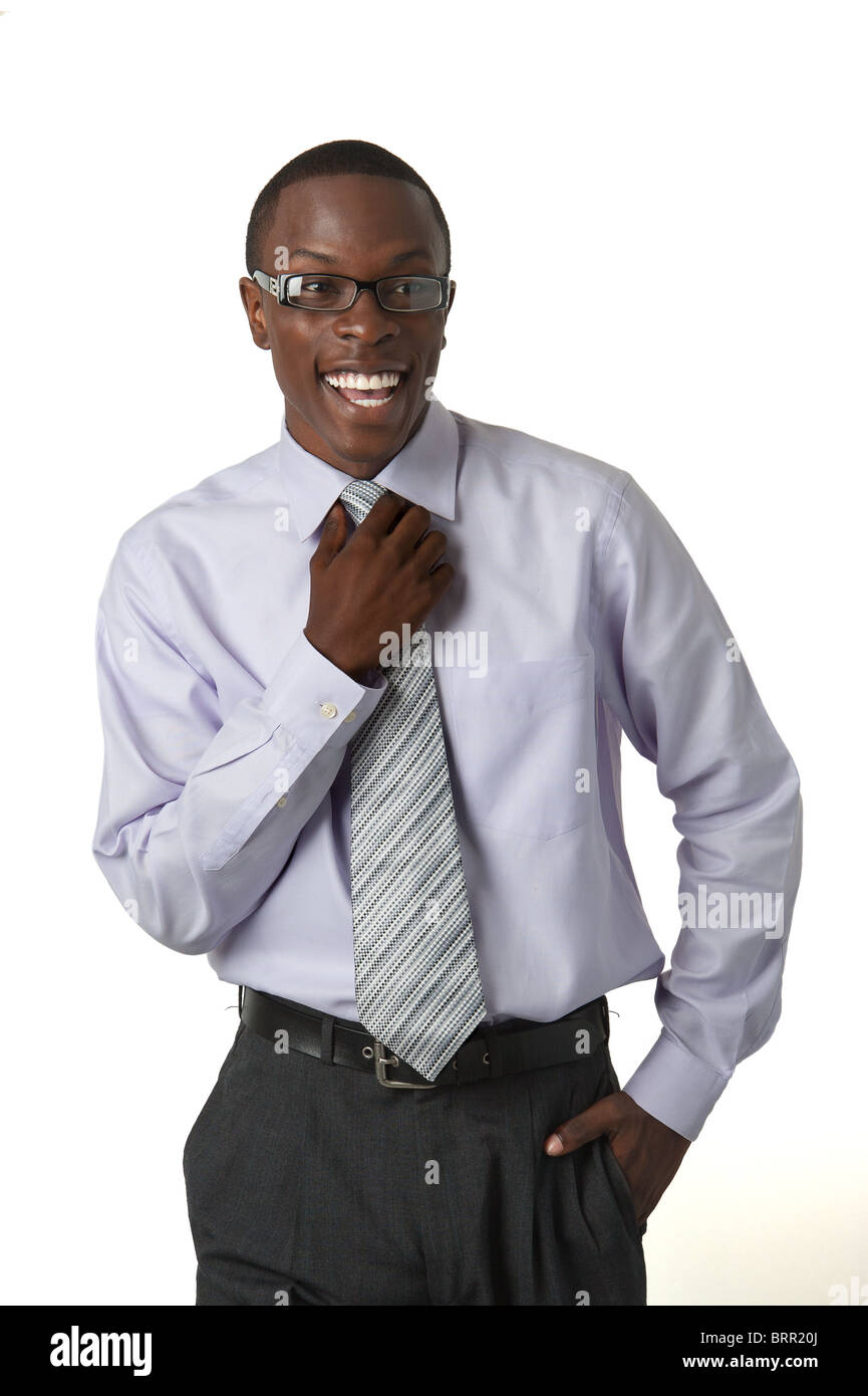 Allegro giovane africano business man pronto a tutto Foto Stock