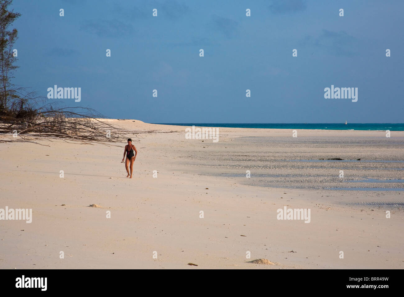 Passeggiate turistiche sulle sabbie bianche della Mnemba Island Foto Stock