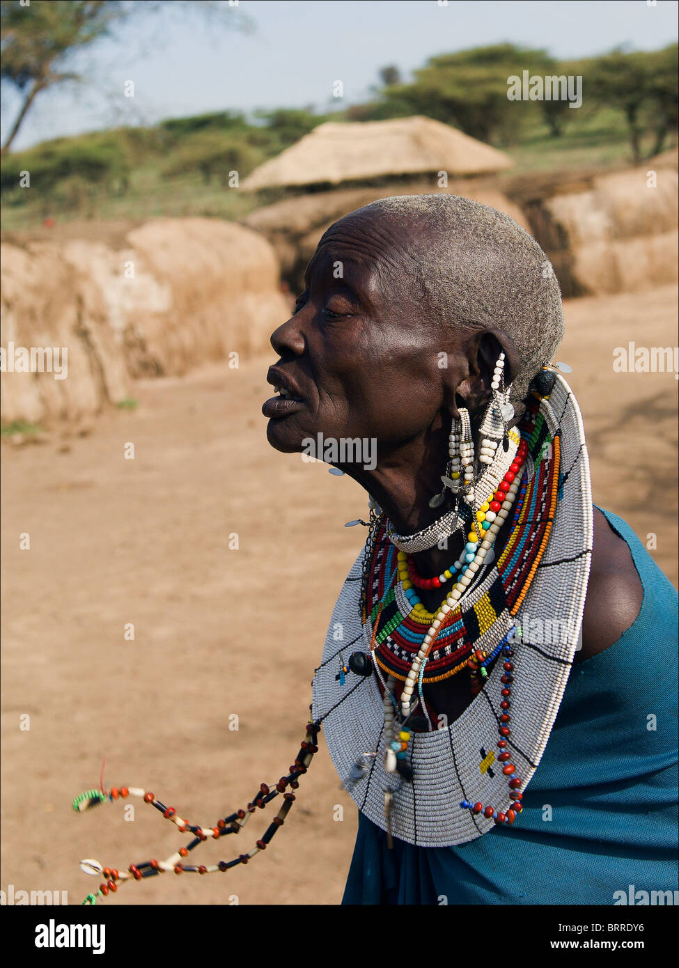 Vecchia donna masai.Maasai (anche Masai) sono un nilotica gruppo etnico di semi-nomadi si trova in Kenya e Tanzania settentrionale Foto Stock