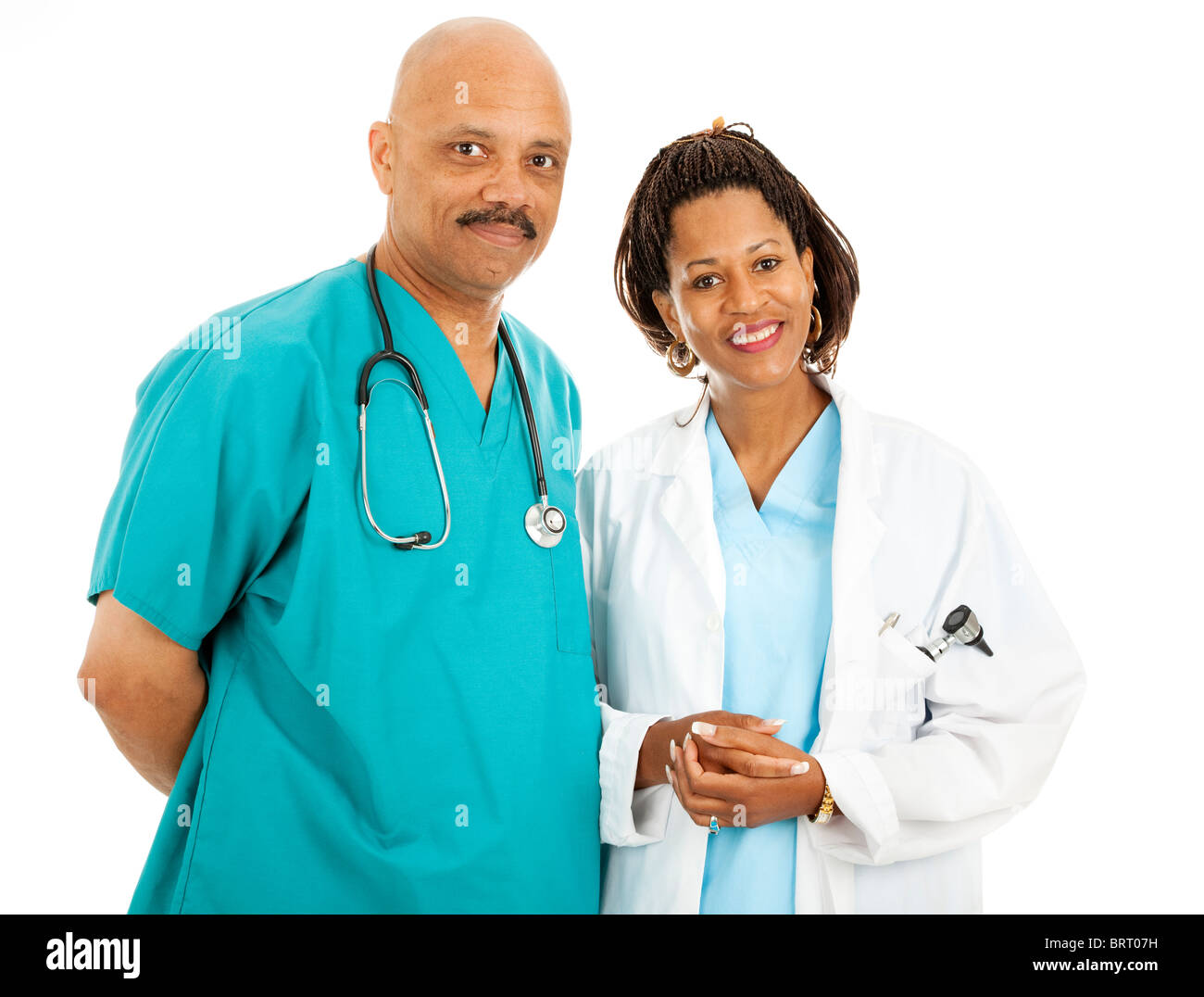 Bella AFRICAN-AMERICAN medici isolati su sfondo bianco. Foto Stock