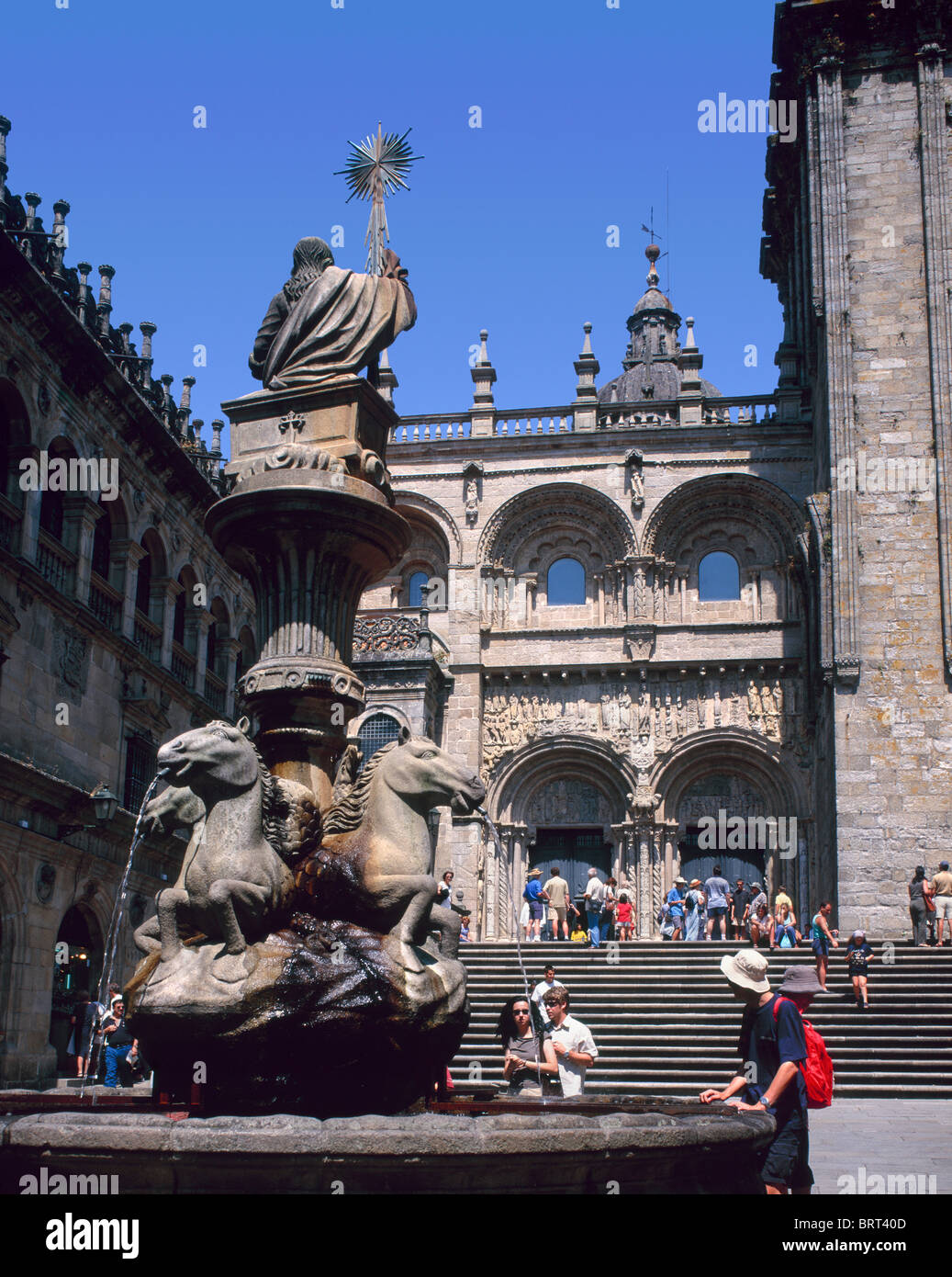La cattedrale e Plaza de las Platerias, Santiago de Compostela, Galizia, Spagna Foto Stock