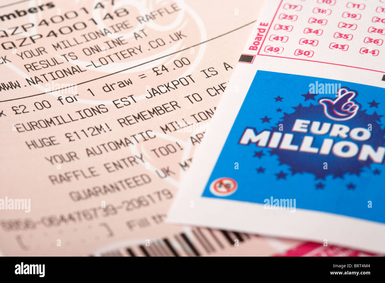 Regno Unito British National LOTTERIA EUROMILLIONS biglietto con picks Foto Stock