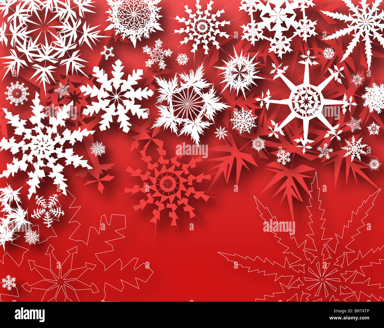 Illustrazione astratta di caduta di fiocchi di neve con ombre Foto Stock