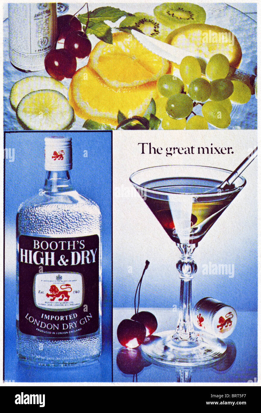 Booth's London dry gin annuncio in Britannia Airways magazine pubblicità duty free in vendita circa 1977 Foto Stock