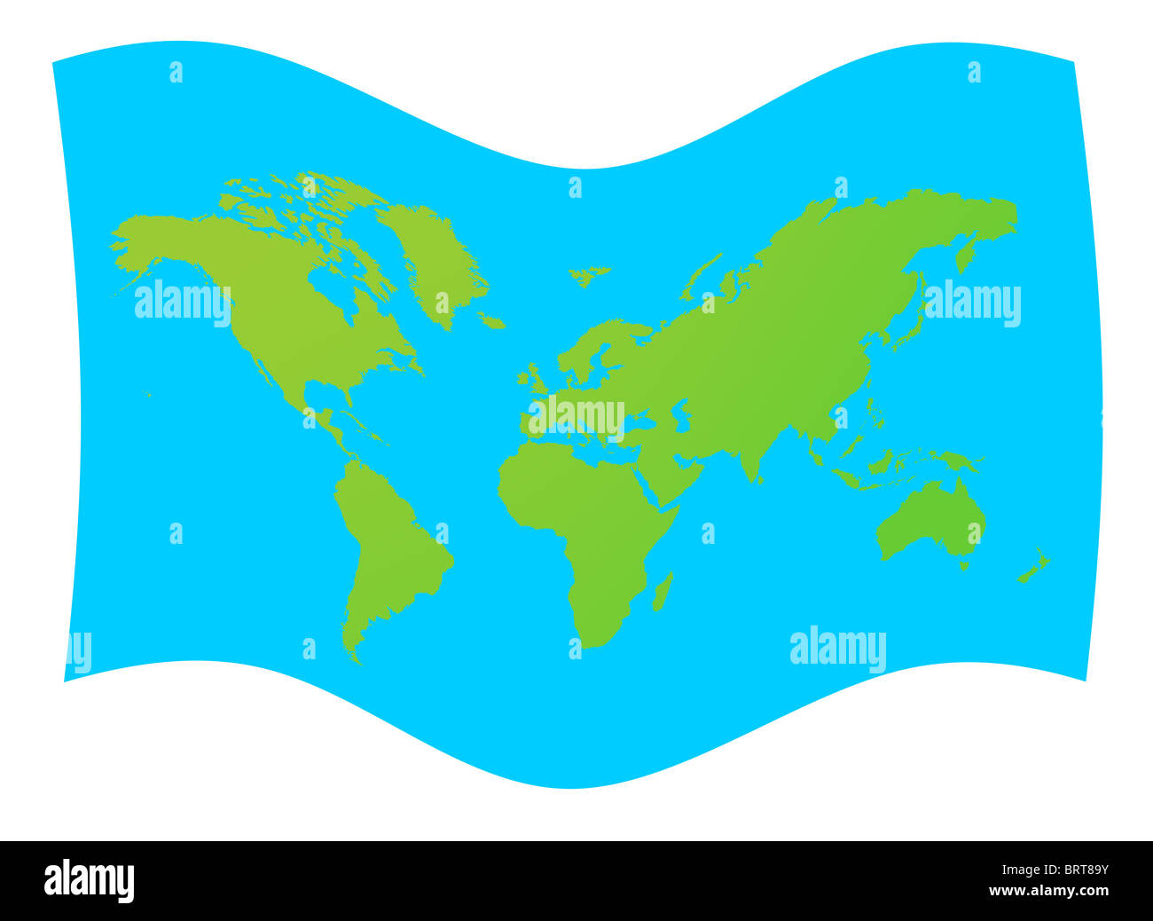 Mappa mondo bandiera verde, isolato su sfondo blu. Foto Stock