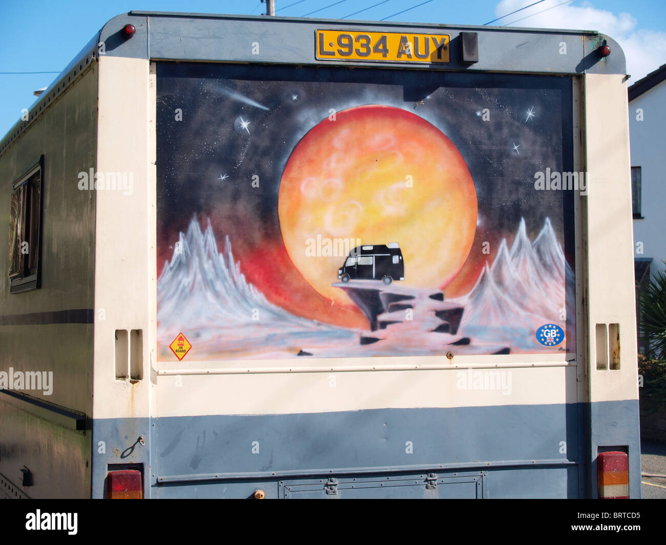 Foto sul retro di un vecchio camper, REGNO UNITO Foto Stock