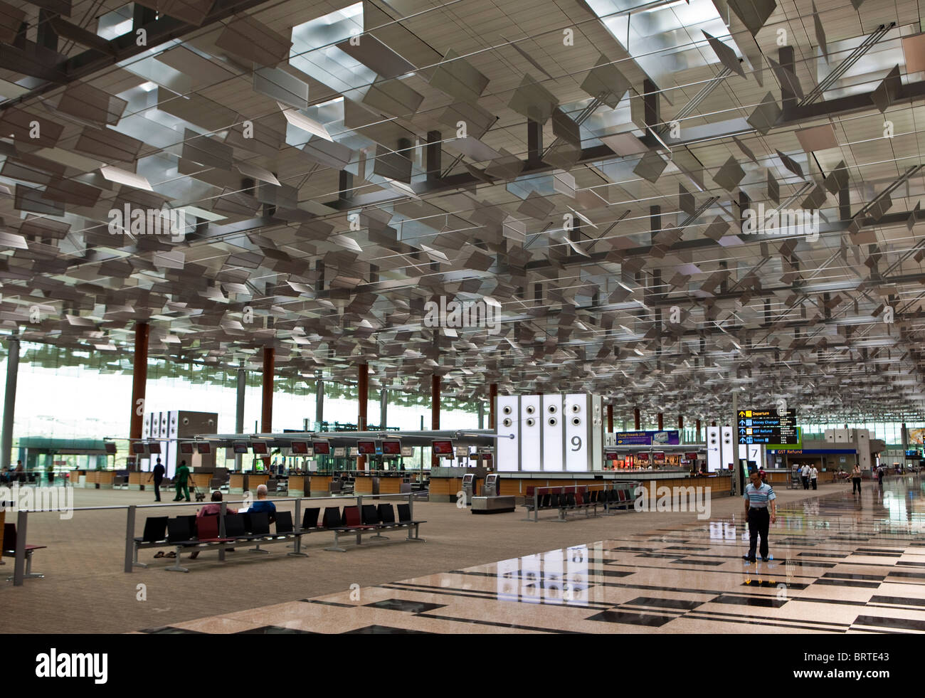 Una vista di tre terminali a Singapore Changi Airport Foto Stock