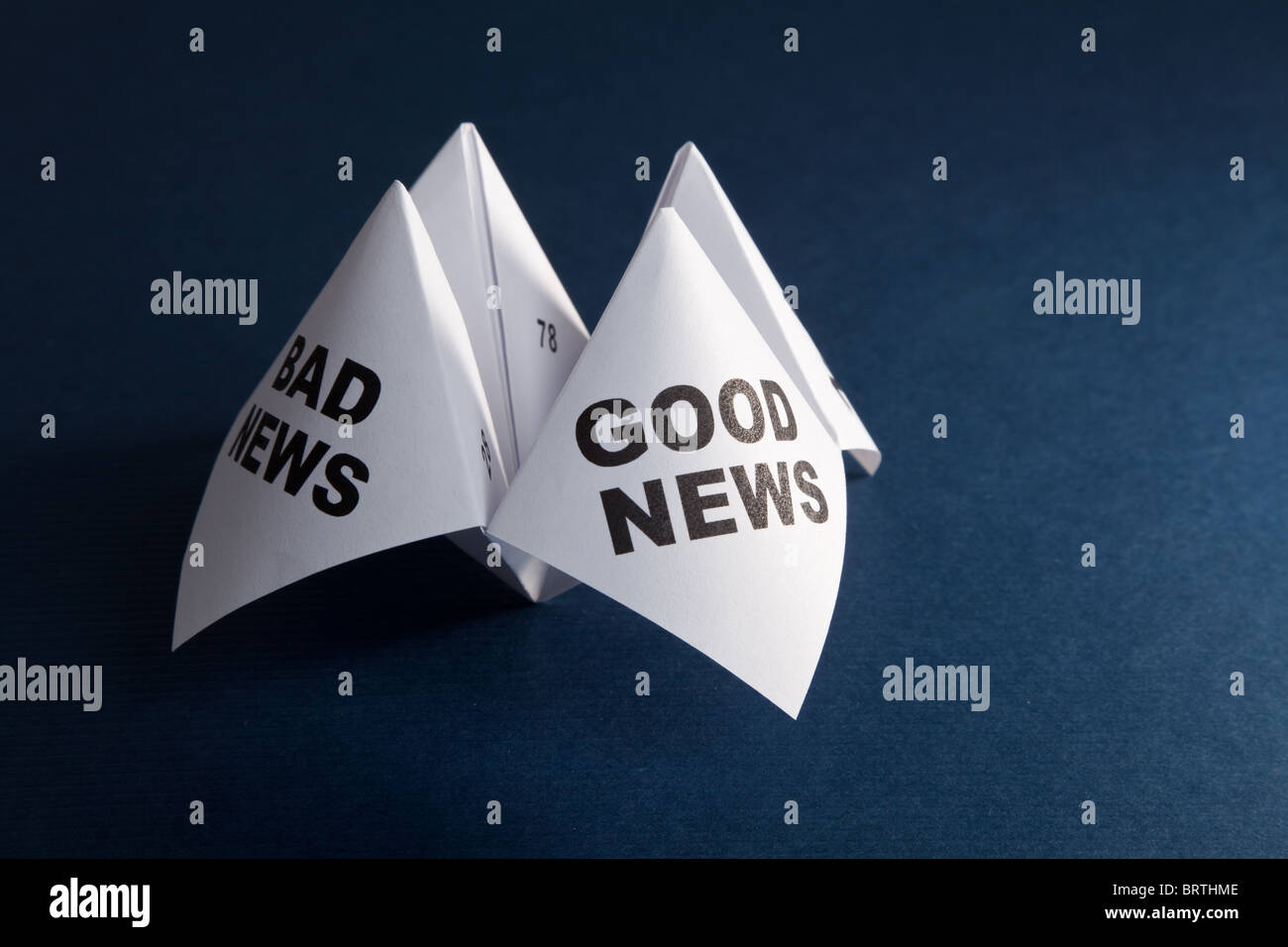 Carta Fortune Teller, buone notizie; cattive notizie, la nozione di decisione di business Foto Stock