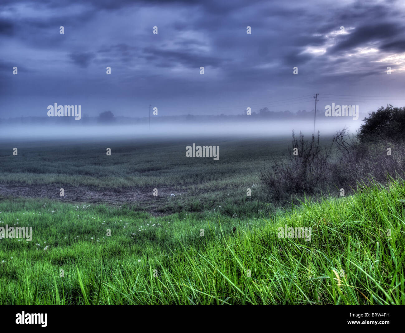 Scena di nebbia di sera da qualche parte sul continente in Europa Foto Stock